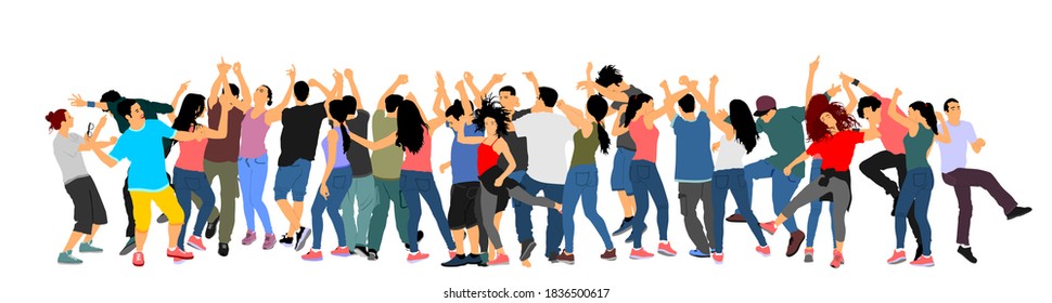 Party dancer people, girls and boys vector illustration. Nightlife party concept with crew dancing. Disco club event.  Birthday celebration. Teenagers in good mood. Fun and entertainment.