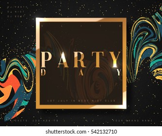 Party day background gold luxury poster. Fashion card with bright abstract vector illustration
