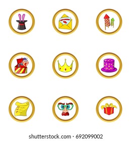 Party day icon set. Cartoon set of 9 party day vector icons for web isolated on white background
