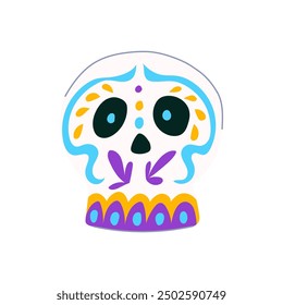 party dead day skull cartoon. holi culture, floral ornament, tattoo woman party dead day skull sign. isolated symbol vector illustration