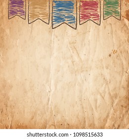 Party decor on the old paper background. Vector illustration