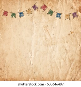 Party decor on the old paper background. Vector illustration