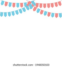 Party decorating concept with pastel pennants hanging above. Vector illustration with copy space for your text. Greeting or Party invitation with carnival flag garlands.
