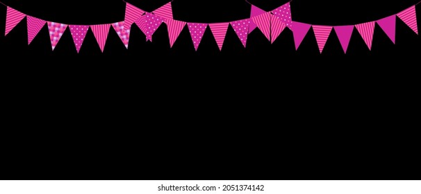 Party decorating concept with pastel pennants hanging above. Vector illustration with copy space for your text. Greeting or Party invitation with carnival flag garlands.