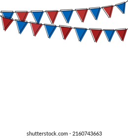 Party decoration with Blue red flag hanging above. Vector illustration with copy space for your text. 