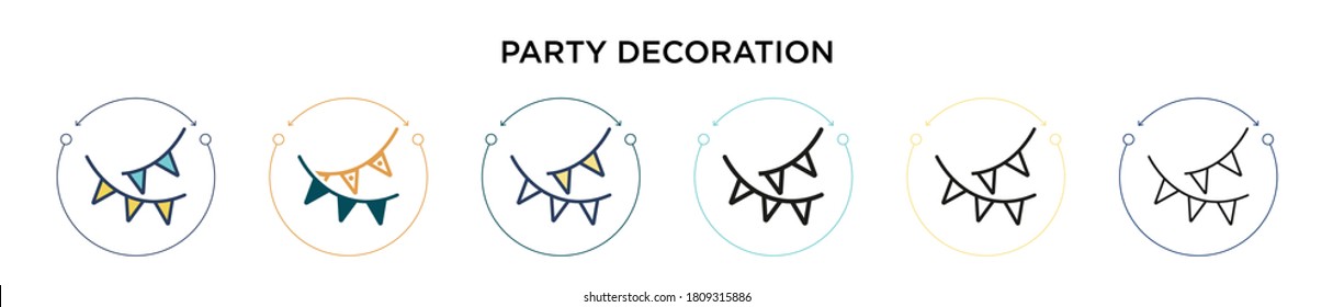 Party decoration icon in filled, thin line, outline and stroke style. Vector illustration of two colored and black party decoration vector icons designs can be used for mobile, ui, web