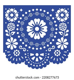 Party decoration Papel Picado vector design, retro Mexican fiesta paper cutout background with flowers and leaves. Cool garland decor with floral pattern inspired by folk art from Mexico

