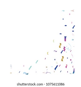 Party Decoration Tinsel Vector Foil Confetti. Cool Foil Border Fireworks Explosion, Blast, Burst, New Year, Christmas, Birthday Celebration. Winter Holidays Colorful Gradient Tinsel Confetti