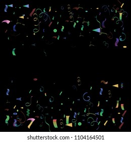 Party Decoration Tinsel Vector Foil Confetti. Moved Foil Particles, Fireworks Explosion, Bang, Burst, New Year, Christmas, Birthday Celebration. Winter Holidays Colored Gradient Tinsel Confetti