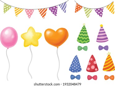 Vector de decoración de fiesta, accesorio de fiesta, dibujos animados de decoración, ilustración, cumpleaños, años nuevos, vacaciones, globo, sombrero de fiesta, fiesta de la bandera, colorida fiesta de invitación al carnaval