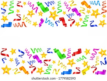 Party decorations background with stars and serpentine. Vector illustration.