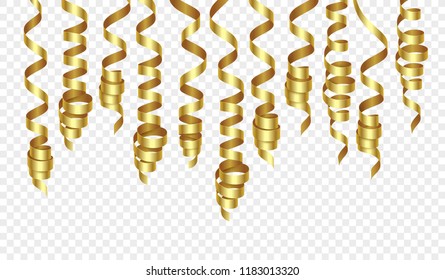 Party decorations golden streamers or curling party ribbons. Vector illustration EPS140