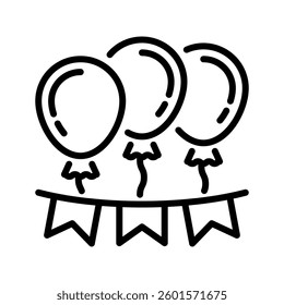 Party Decorations Line Icon, Outline Symbol for Event Styling, Interior Design, Party Arrangements, Wedding Decorations, and Creative Concepts. Vector Sign Icon.