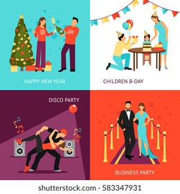 Party design concept set with new year and birthday celebration flat icons isolated vector illustration