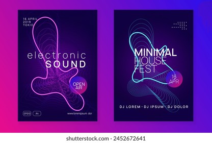 Party Design. Discotheque Electro Graphic. Nightclub Radio Invitation. Dance Poster. Blue Night Club Flyer. Violet Dj Set. Festival Vector. Green Party Design