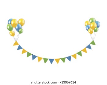 Party Design Element with Flags and Balloons Isolated on White Background Vector Illustration. EPS 10