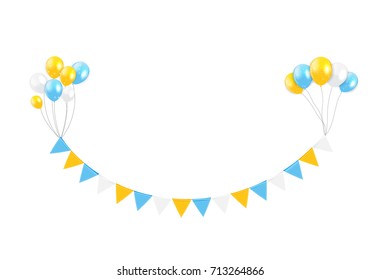 Party Design Element with Flags and Balloons Isolated on White Background Vector Illustration. EPS 10