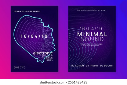 Party Design. Green Sound Set. Violet Dance Poster. Concert Vector. Soundwave Beat Illustration. Discotheque Festival Element. Night Club Banner. Blue Party Design