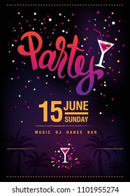 Party design poster or flyer on night background. Night club poster template. Vector illustration EPS 10.