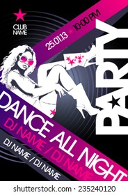 Party design template with fashion girl and place for text.