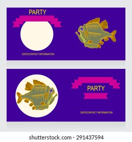 Party design template with fish of prey underwater theme, vector illustration