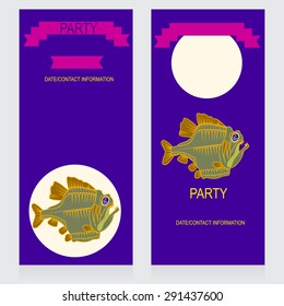 Party design template with fish of prey underwater theme, vector illustration