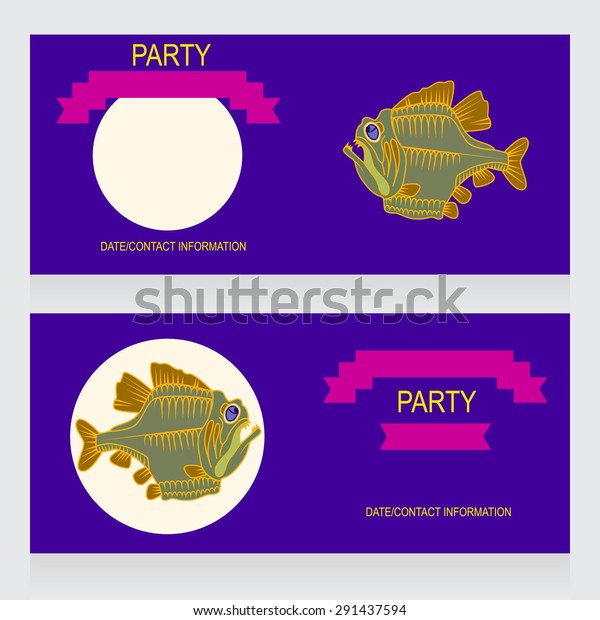 Party design template with fish of prey\
underwater theme, vector\
illustration