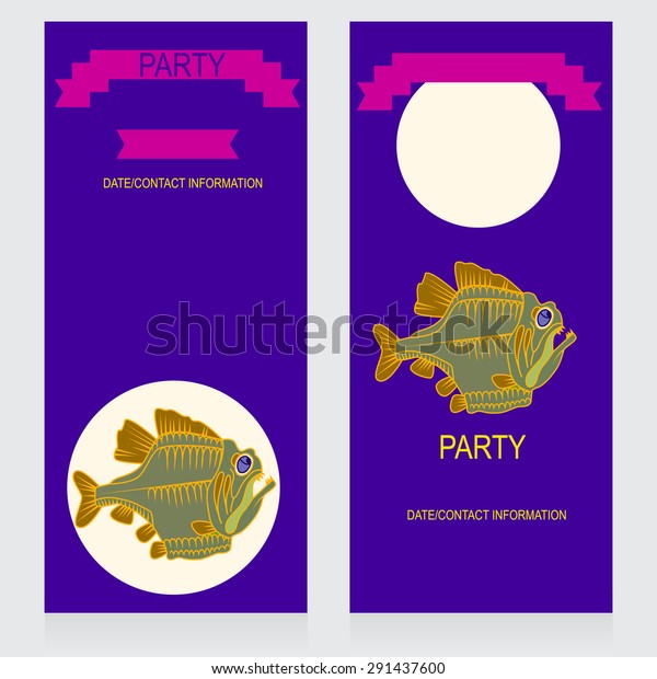 Party design template with fish of prey\
underwater theme, vector\
illustration