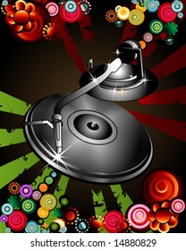Party design with turntable on abstract background