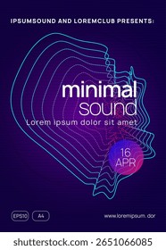 Projeto de festa. Cartaz de música violeta. Banner Discoteca Rosa. Modelo Eletro Edm. Techno Background (em inglês). Ilustração de áudio da boate. Capa do concerto. Design de festa verde