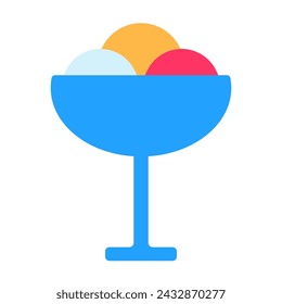 Party Dessert bowl with ice cream balls, birthday symbol. Simple style festive bowl with ice cream for design of children entertainment center. Color stroke icon isolated on white background