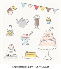 PARTY, DESSERT, MENU, RESTAURANT, ICONS AND ELEMENTS. Editable vector illustration file.