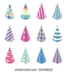 Party different hats collection for a birthday celebration, new year and other holidays. Vector illustration eps10