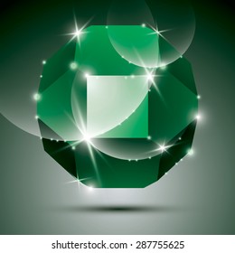 Party dimensional green sparkling disco ball. Vector dazzling abstract illustration - eps10 treasure. Celebration theme.