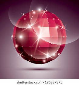 Party dimensional red sparkling disco ball created from geometric figures. Vector festive illustration - eps10 glossy gemstone. 