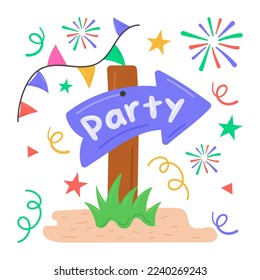 Party direction board sticker design in modern style 
