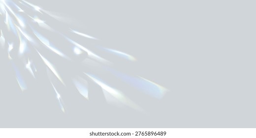 Party disco ball reflections, prism light shadow overlay background. Vector abstract soft grey background with light effect reflecting off a discoball rays. Rainbow sparkling crystal leak overlay