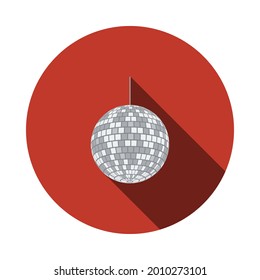 Party Disco Sphere Icon. Flat Circle Stencil Design With Long Shadow. Vector Illustration.