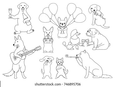 party dogs line art