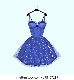 Party dress with fancy decor. Fashion vector illustration