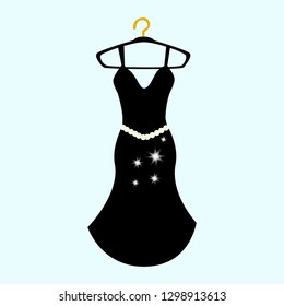 Party dress with fancy decor. simple dress on hanger. Fashion ilustration.