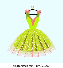 Party dress. Fancy dress on mannequin. Vector of ball gown on hanger. Dress isolated on white background.