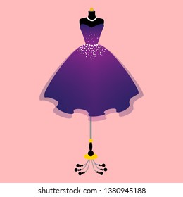 Party dress. Fancy dress on mannequin. Vector of ball gown on mannequin.