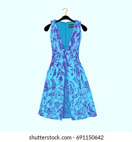 Party dress with flower print.Fashion illustration for  shop catalog.