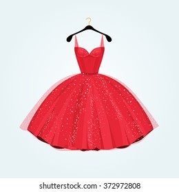 Party dress. Red vintage style party dress.Vector illustration svg
