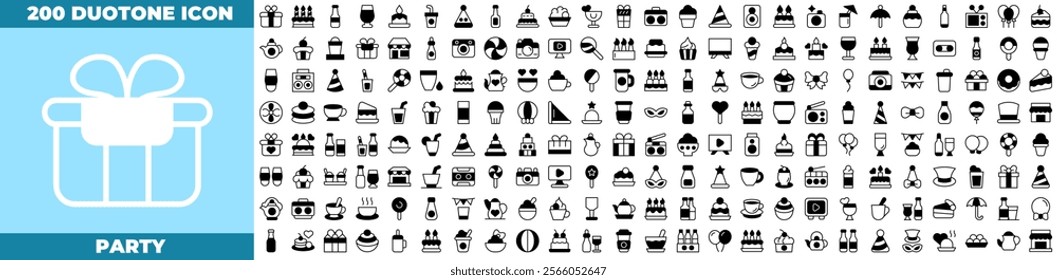 Party Duotone Editable Icons set. Vector illustration in modern thin duotone style of party icons: party, event, pizza, etc