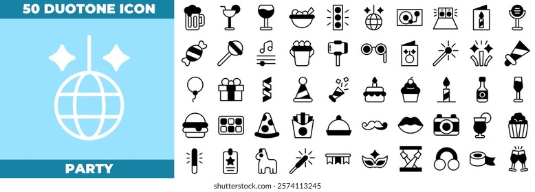 Party Duotone Editable Icons set. Vector illustration in modern thin duotone style of party icons: event, dinner, pizza, etc