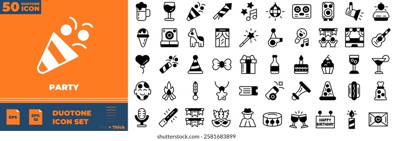 Party Duotone Editable Icons set. Vector illustration in modern thin duotone style of party icons: event, dinner, pizza, etc
