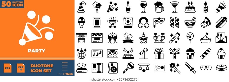 Party Duotone Editable Icons set. Vector illustration in modern thin duotone style of party icons: anniversary, happy, celebration, etc