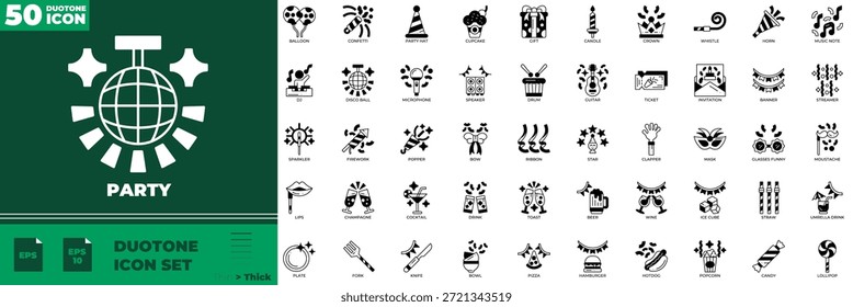 Conjunto de iconos editables de duotono de fiesta
